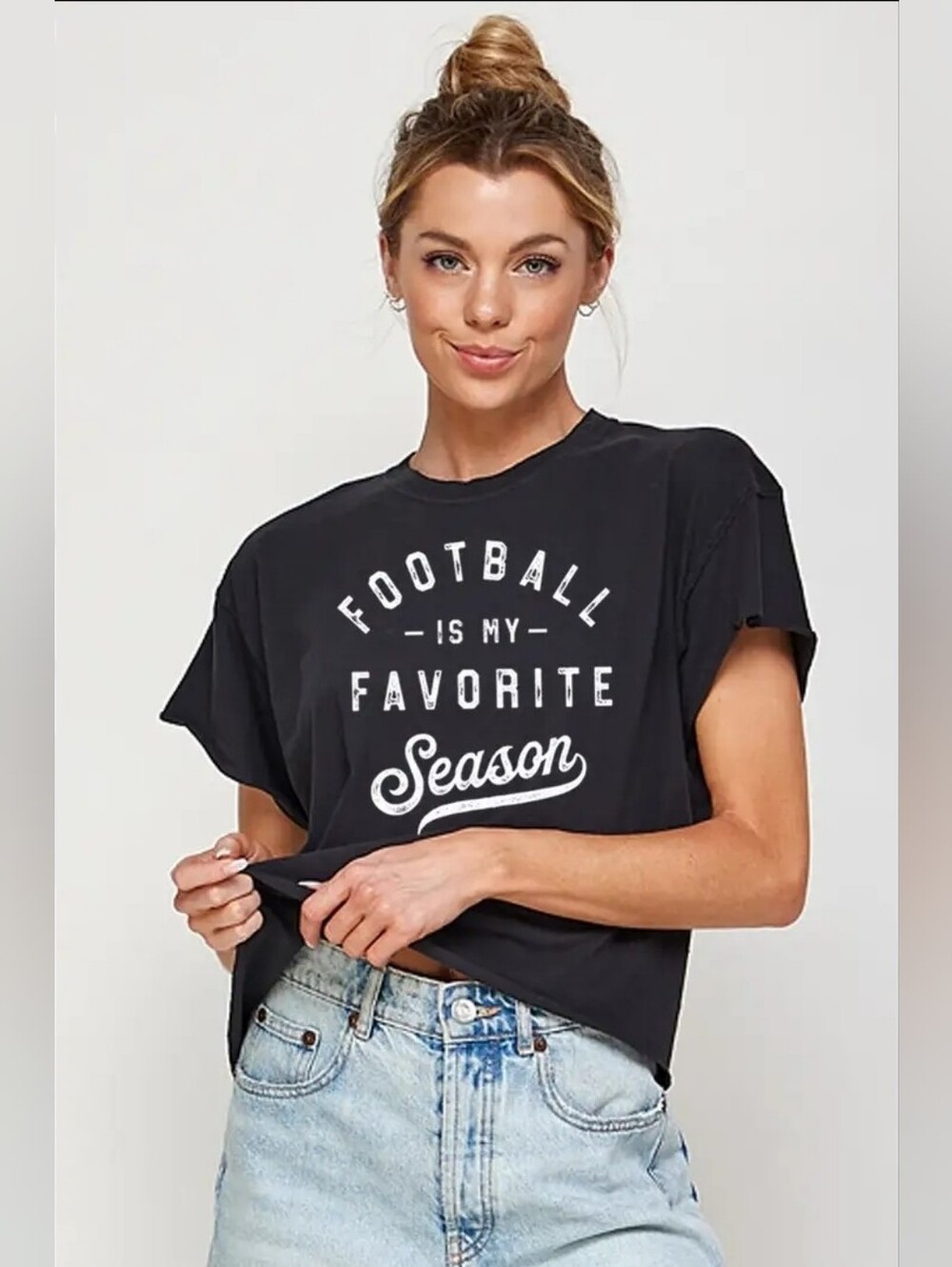 Women's Black Graphic Tee - 'Football Is My Favorite Season'